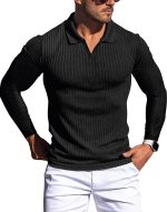 Lempue Mens V Neck t Shirts Slim Fit Muscle Polo Shirts for Men Short Sleeve Dry Fit Golf Shirts Casual Stylish Cloths - Image 4